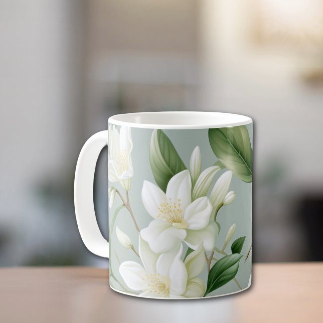 Caneca De Café Soft Jasmine Floral Elegance (Criador carregado)