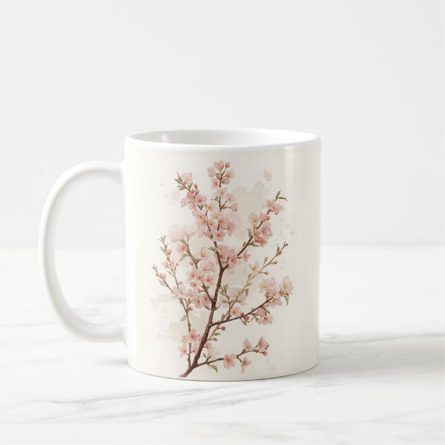 Caneca De Café Soft Pink Cherry Blossom Branches (Esquerda)