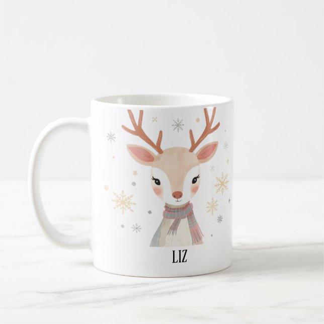 Caneca De Café Soft Reindeer Illustration | Gentle Christmas Art (Esquerda)