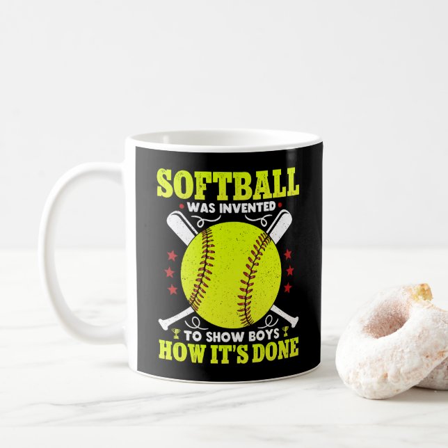 Caneca De Café Softball foi inventado para mostrar a meninos como (Com Donut)