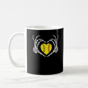 Caneca De Café Softball Heart Skeleton Halloween Diversão de Figu