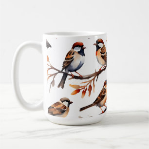 Caneca De Café "Soiree Sparrow" Aquarela Artisan Coffee Mug
