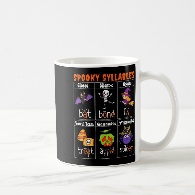 Caneca De Café Soky Syllables Funny Halloween Educational Teacher (Direita)