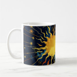 Caneca De Café Sol Celeste Moderno Estrelas e Nuvens Azuis