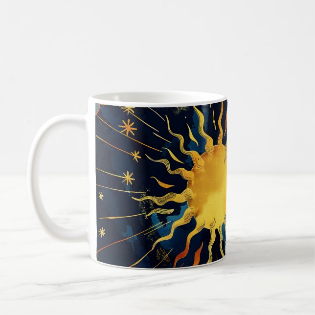 Caneca De Café Sol Celeste Moderno Estrelas e Nuvens Azuis (Esquerda)