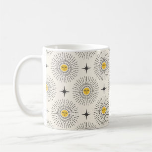 Caneca De Café Sol com Padrão Celestial de Rosto Sem Costura