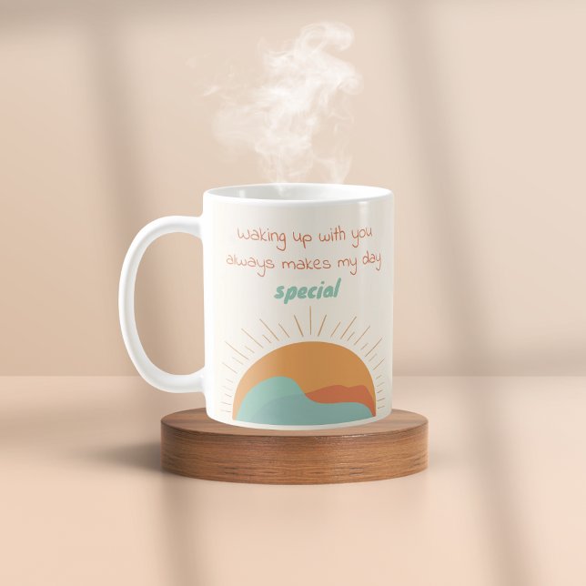 Caneca De Café Sol da Montanha Laranja Boho Fazendo Meu Dia Espec (Criador carregado)