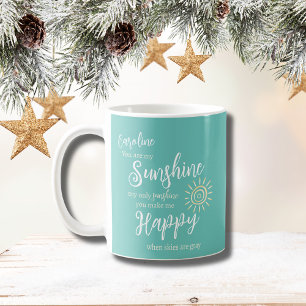 Caneca De Café Sol Personalizado Você Me Faz Feliz Azul Teal