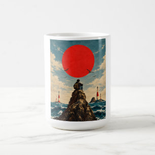 Caneca De Café Sol Poente Vermelho Vintage e Viajante Solitário n