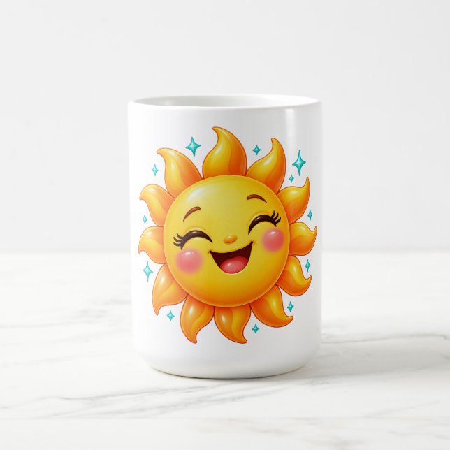 Caneca De Café Sol Radiante Sorridente com Estrelas Turquesa (Centro)