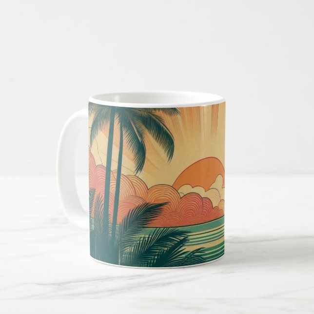 Caneca De Café Sol retrô/vintage tropical/havaiano (Frente Esquerda)