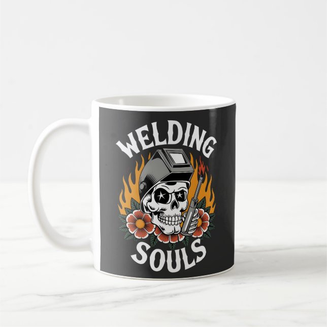 Caneca De Café soldador trabalhando design- crânio soldadores hor (Esquerda)