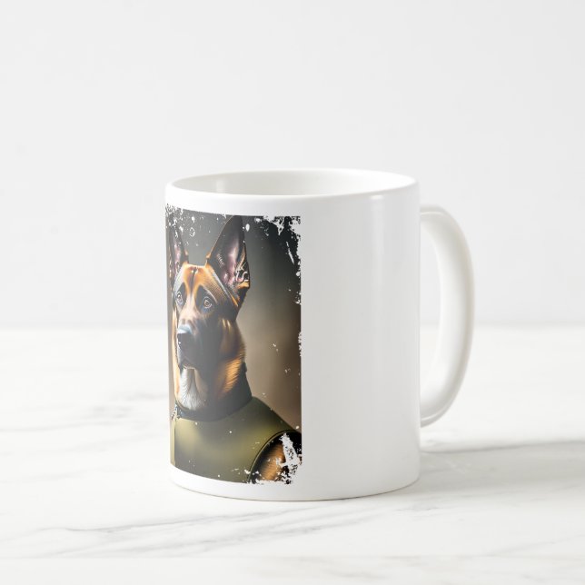 Caneca De Café SoldadoVestido Malinois Belga Retrato para Cão L (Frente Esquerda)