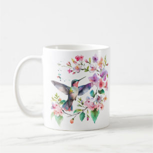 Caneca De Café Solo Floral de Aves Hummingbird