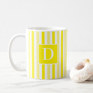 Caneca De Café Solteiro com faixa branca amarela e branca inicial