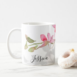 Caneca De Café Sombra Floral Orquídea Rosa Tropical Personalizada