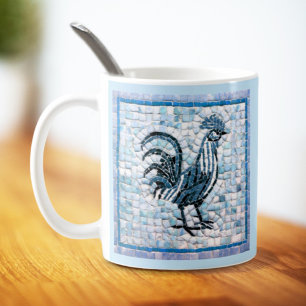 Caneca De Café Sombras de Arte de Frango Mosaico Azul e Negro