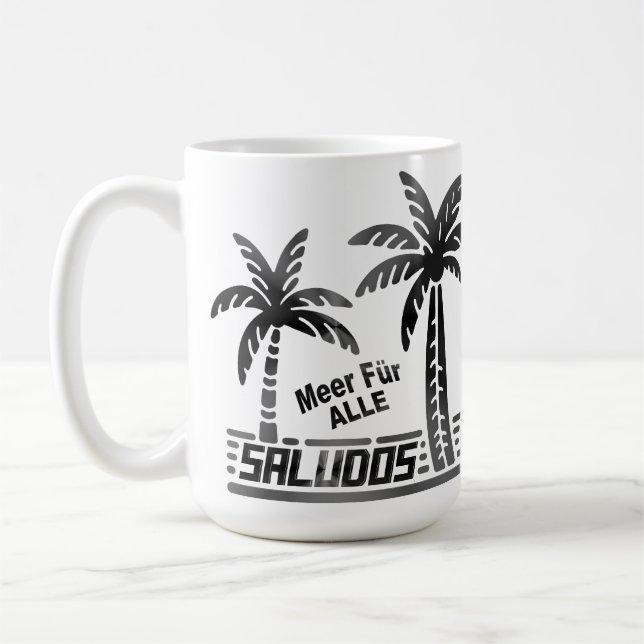 Caneca De Café Sommer Sonne und Meer - "SALUDOS" - Palmendekor (Esquerda)
