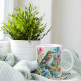Caneca De Café Songbird Melody Graceful Bird e Elegância Floral