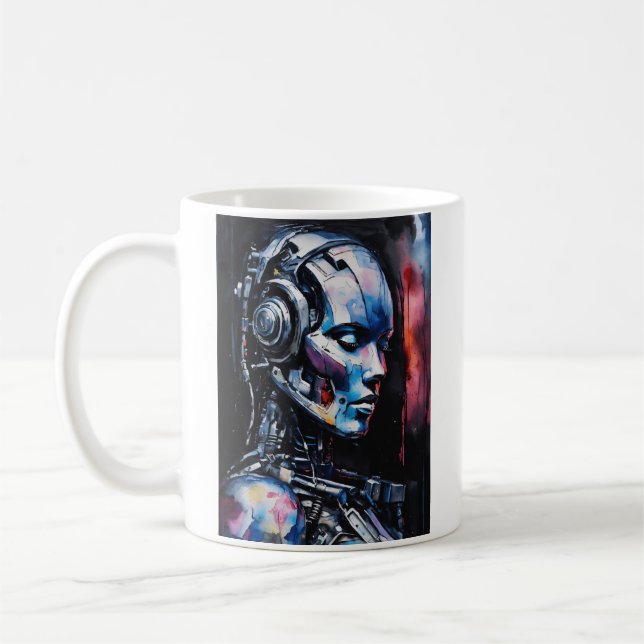 Caneca De Café Sonhando com Cyborg: Uma Fusão de Tecnologia e Hum (Esquerda)