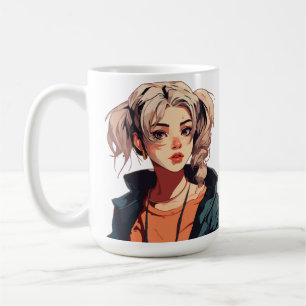 Caneca De Café Sonho de Anime: Beleza de Cabelos Castanhos Claros