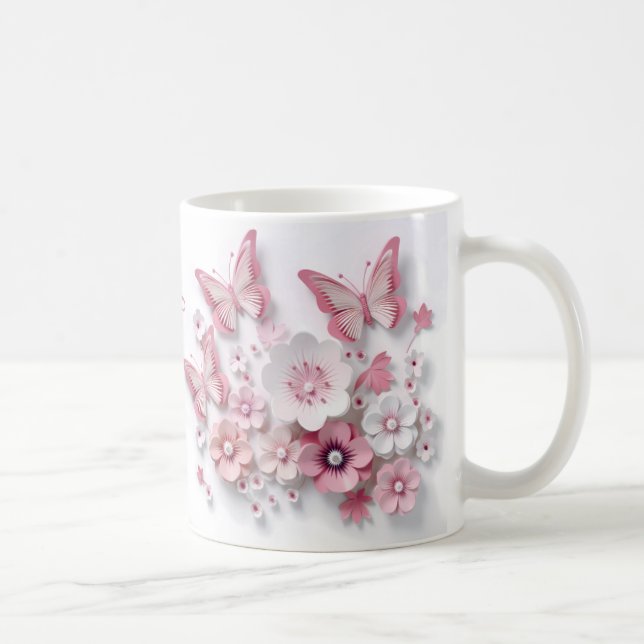 Caneca De Café Sonho de Borboleta em Flor 3D (Direita)