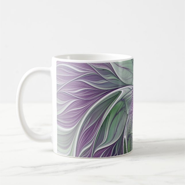 Caneca De Café Sonho de Flor, Arte Fractal Verde Abstrato púrpura (Esquerda)