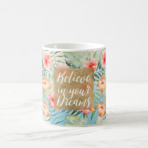 Caneca De Café Sonho Dourado Floral Amarelo de Pêssego Rosa Hibi