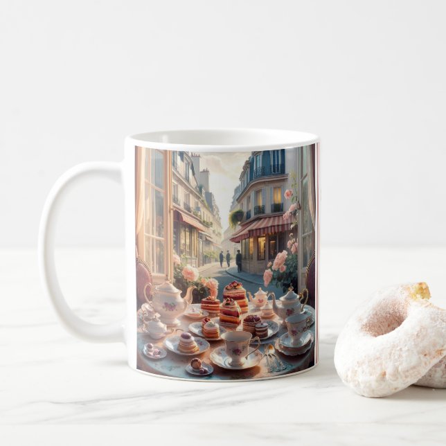 Caneca De Café Sonho Parisiense - Bolos de deserto de chá na tard (Com Donut)