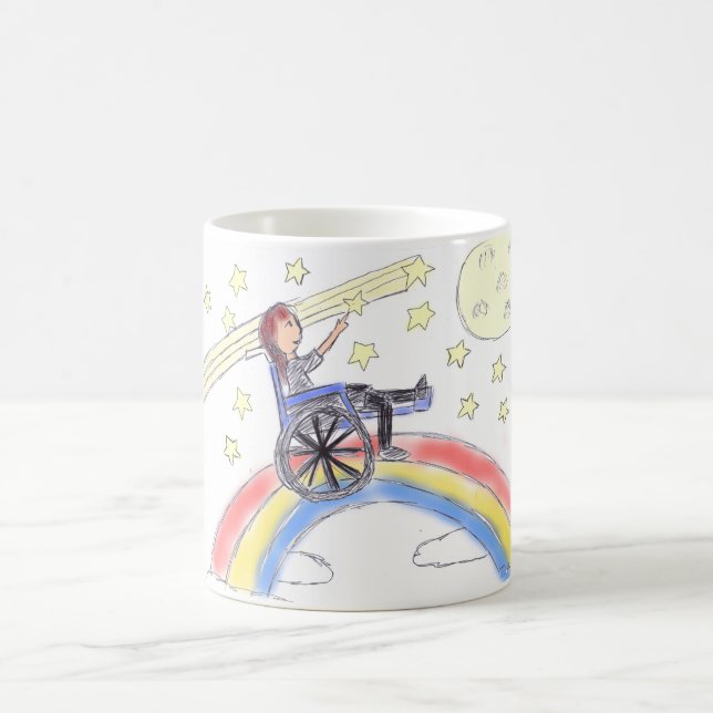 Caneca De Café Sonhos da cadeira de rodas - sobre o arco-íris (Centro)