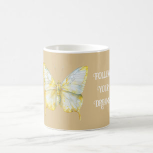 Caneca De Café Sonhos de Borboleta Branca Amarela Limão