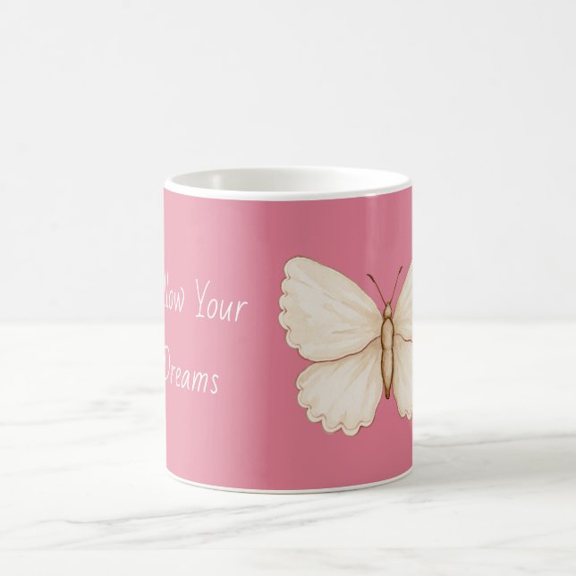 Caneca De Café Sonhos de Borboleta Branca Rosa (Centro)
