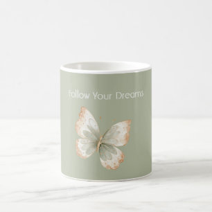 Caneca De Café Sonhos de Borboleta Verde Creme Marrom
