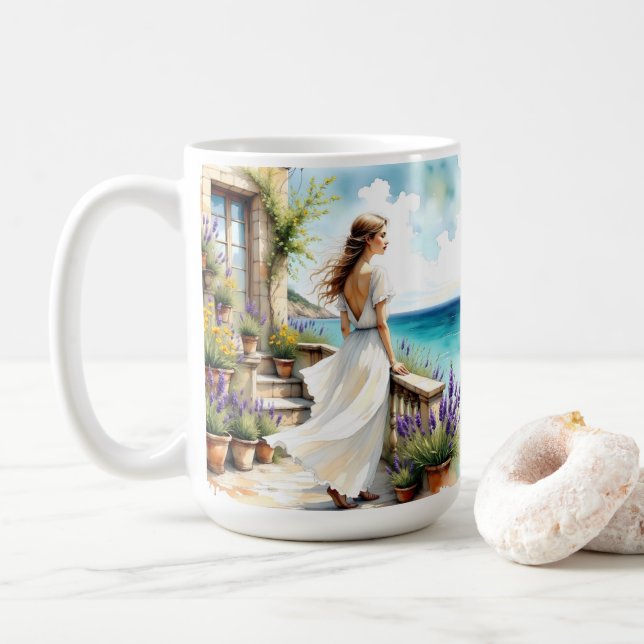 Caneca De Café Sonhos de Lavanda pelo Mar (Com Donut)