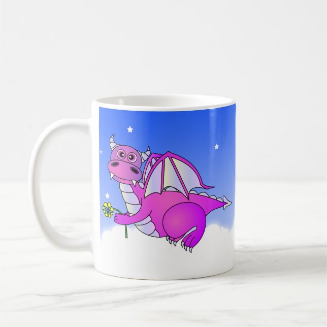 Caneca De Café Sonhos doces - dragão roxo bonito com flor (Esquerda)