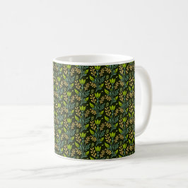 Caneca De Café Sophisticated blue & beige floral pattern design 