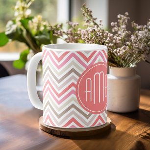 Caneca De Café Sorbet Chevrons com Monogramas triplos