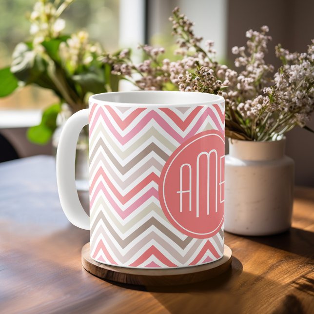 Caneca De Café Sorbet Chevrons com Monogramas triplos (Personalized mug with monogram)