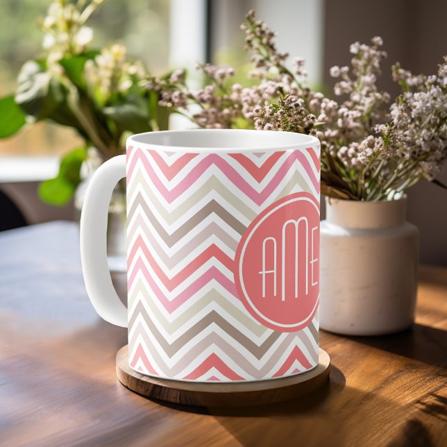 Caneca De Café Sorbet Chevrons com Monogramas triplos (Mug template with monogram)