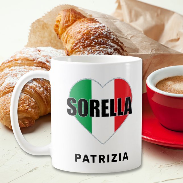 Caneca De Café Sorella Italiana Flag Heart Mug (Sorella (Italian for Sister)
Flag of Italy Italian Heart
White Mug)