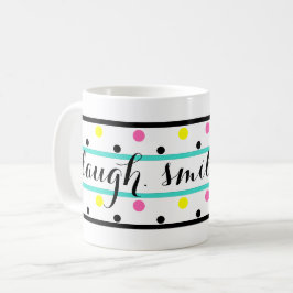 Caneca De Café Sorria Citando Bolinhas Amarelas Turquoise Amarela