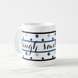 Caneca De Café Sorria Citando Bolinhas Negras Azuis Prateadas