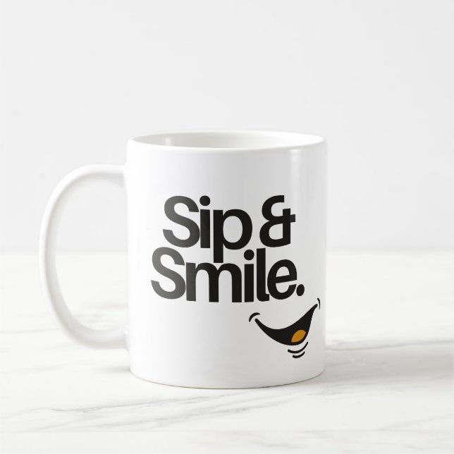 Caneca De Café Sorria e Beba | Citação Positiva Fofa  (Esquerda)