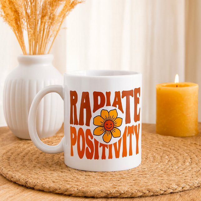 Caneca De Café Sorria Positividade Flor Retro Sorriso (Criador carregado)