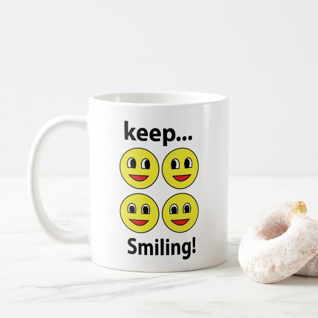 Caneca De Café Sorria Rosto Sorriso Continue Sorrindo Sorriso (Com Donut)