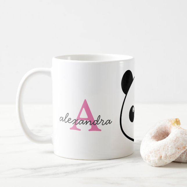 Caneca De Café Sorrindo Panda Monograma Café Mug - Personalizado (Com Donut)