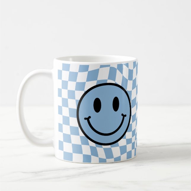Caneca De Café Sorriso de pré-disquete azul ondulado verificado (Esquerda)