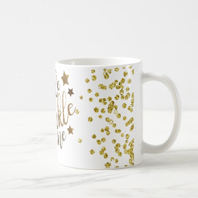 Caneca De Café Sorriso, faísca, brilho. Texto Dourado (Direita)