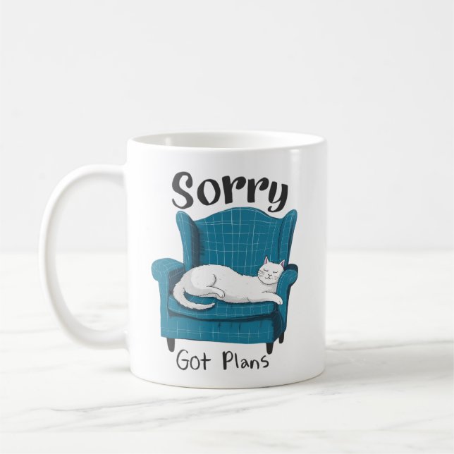 Caneca De Café Sorry Got Plans Funny Cat Lover Gift  (Esquerda)