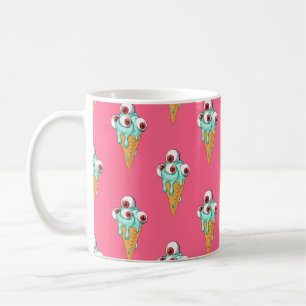 Caneca De Café Sorvete azul com olhos. Fundo rosa. Seamles